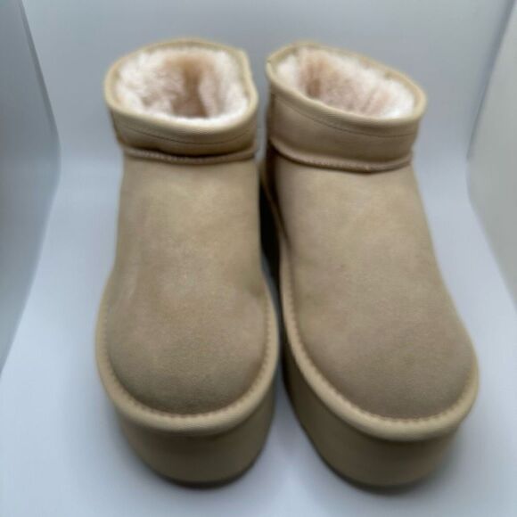 CUSHIONAIRE Women's Genuine Suede pull platform boot +Memory Foam 8 SAND - Picture 2 of 7